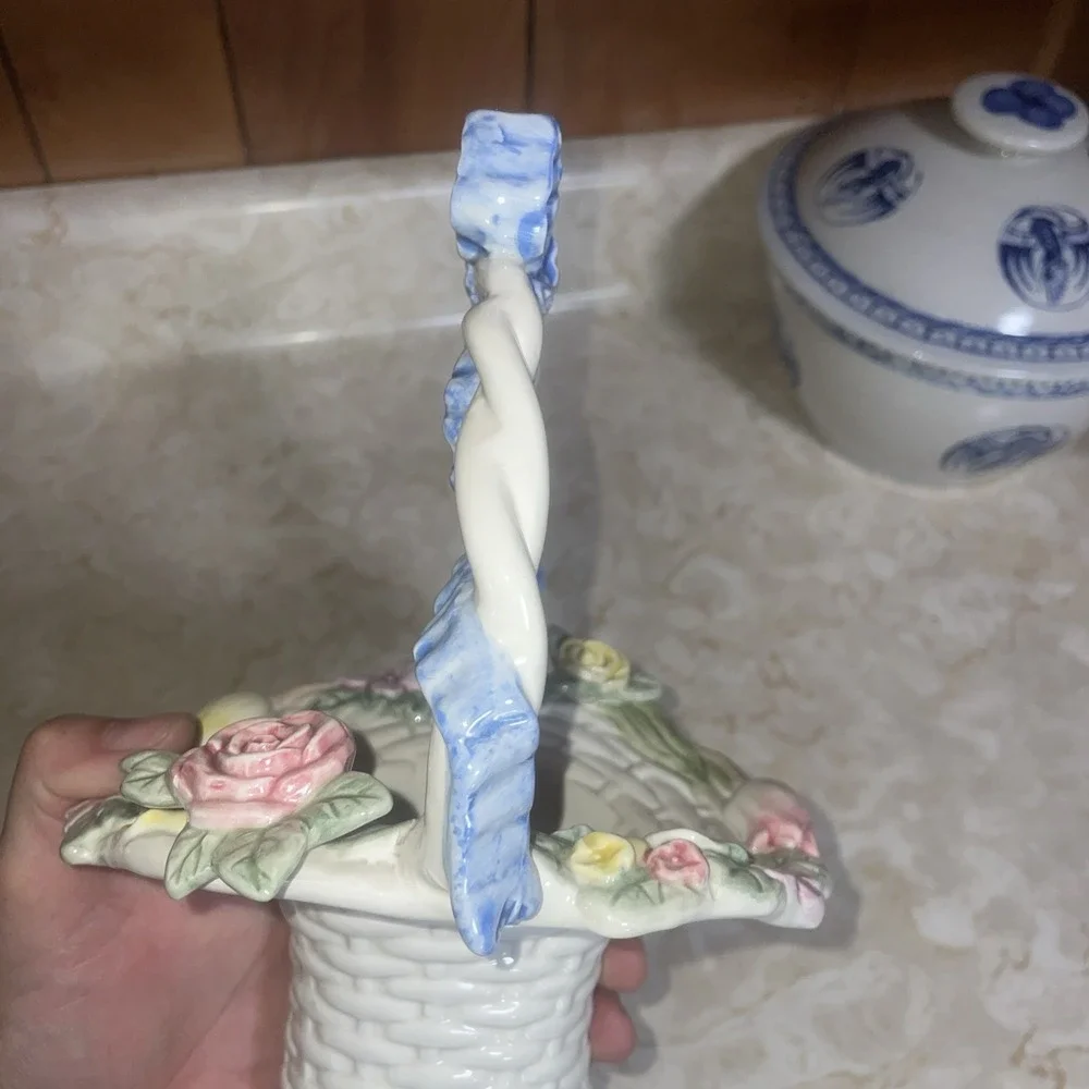 Vintage Fitz &‎ Floyd Bunny & Hallow Ceramic Basket Sprint Easter Flower Collect